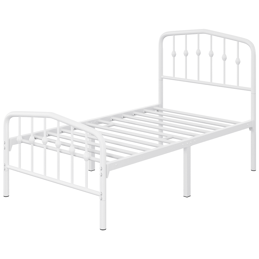 Fullfurnique Metal Bed Frame with Heavy Duty Slat Support and Arched Headboard and Footboard, Twin, White