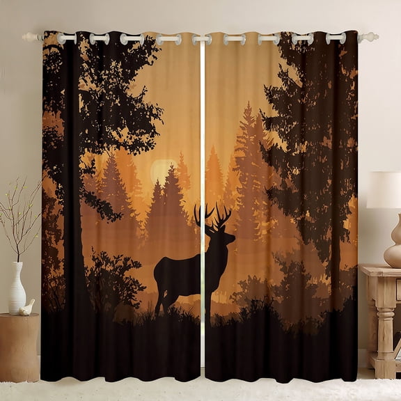 Homewish Wildlife Deer Black Out Curtains for Teens Boys Girls,Woodland Animal Curtains Pack of 2 (42x63 Each),Black Brown Bedroom Curtains,Ultra Soft Home Decor