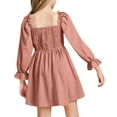 thumbnail image 3 of Langwyqu Solid Color Square Neckline Girls Lantern Sleeve Dress For 4-14 Y, 3 of 5