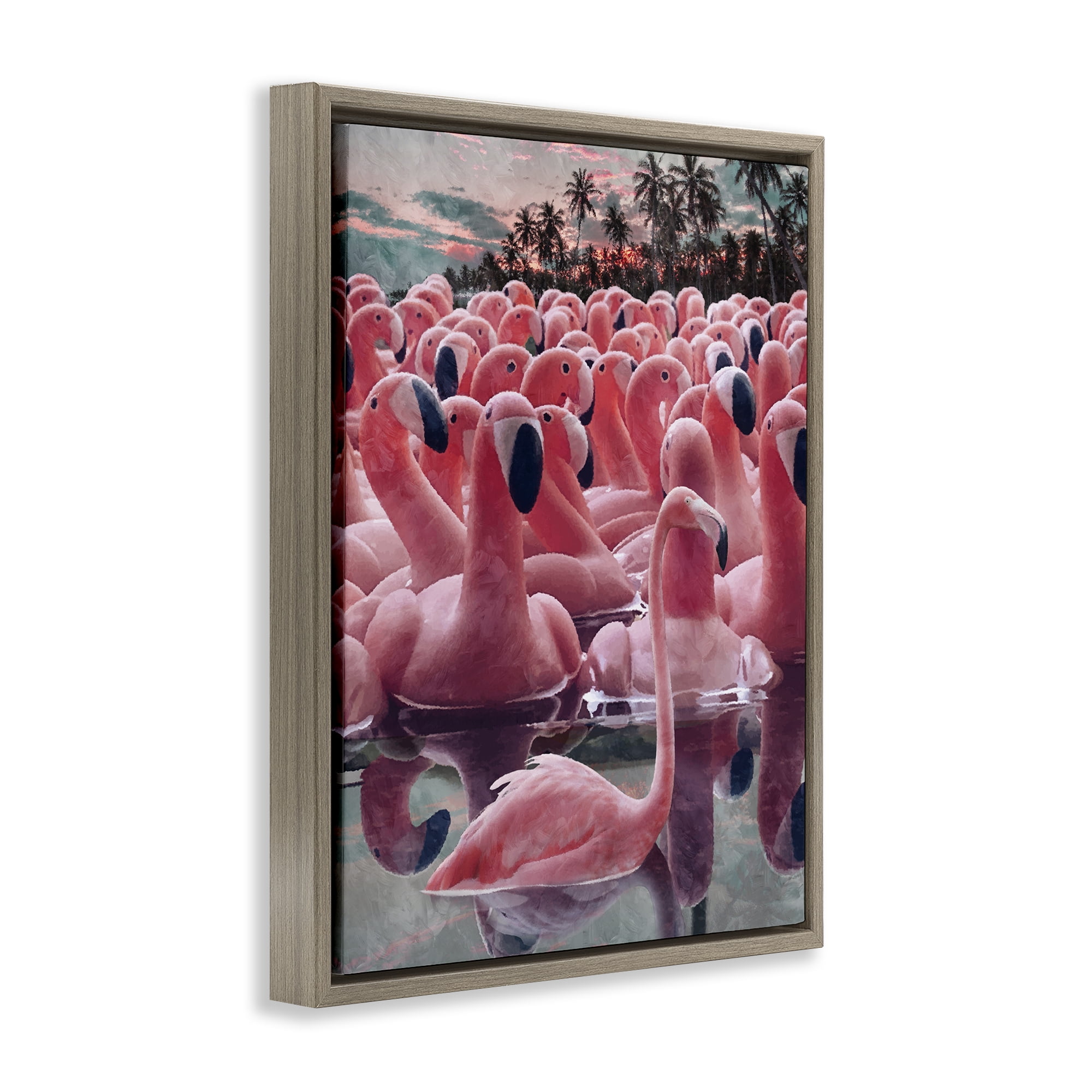 Stupell Industries Flamingo Among Floats Nautical & Beach Painting Brown Floater Framed Canvas Art Print Wall Art, 25 x 31