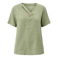 thumbnail image 5 of WHLBF Tank Tops for Women V-Neck Short Sleeve Button Loose Casual Summer Cotton Linen Shirt Tank Green L, 5 of 8