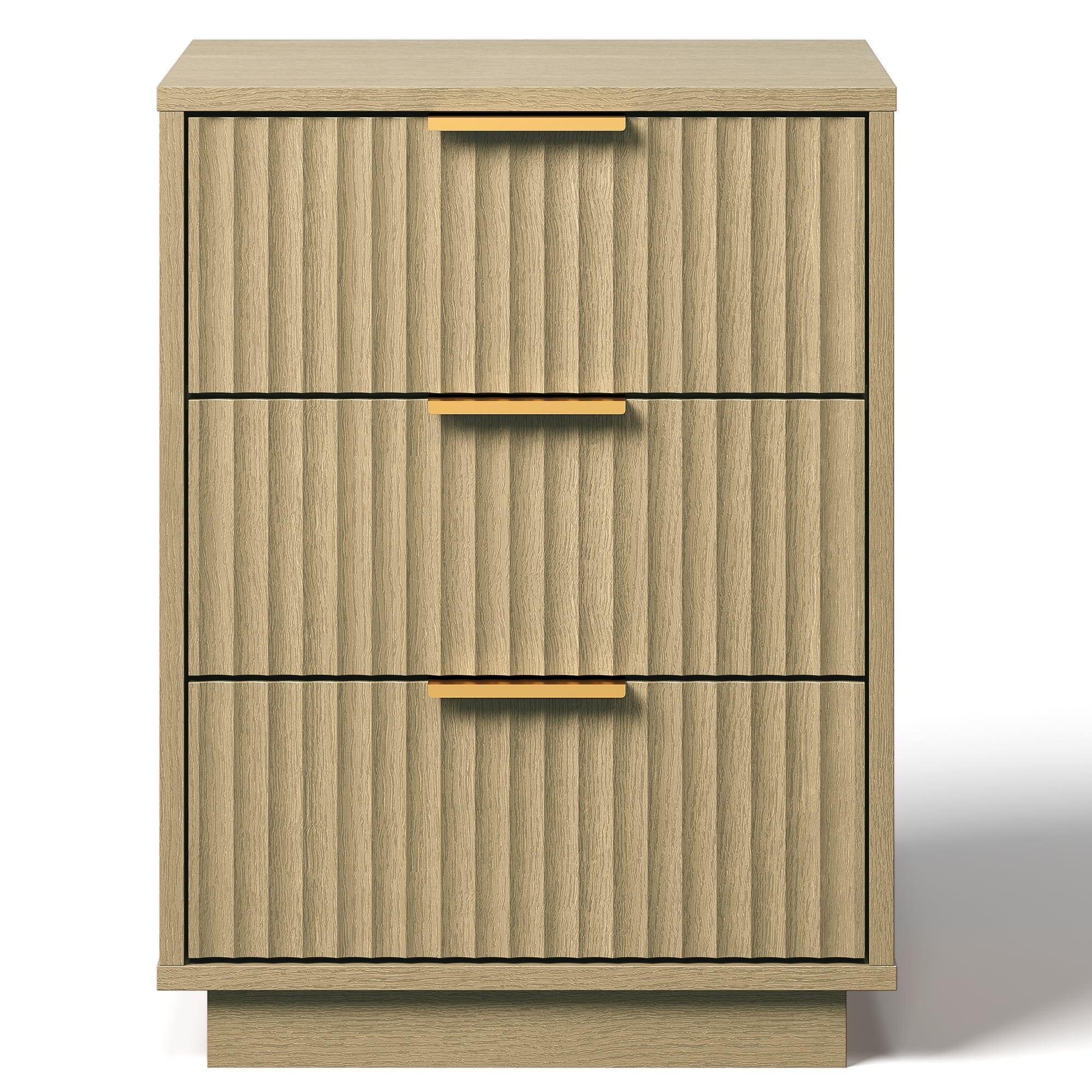 Heynemo Low 3-Drawer Dresser, Modern Storage Cabinet with Wavy Drawers for Bedroom, Hallway, or Living Room, Natural