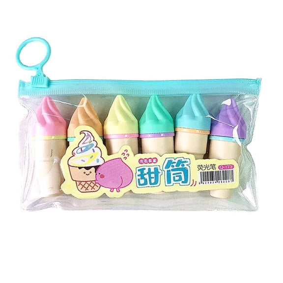 6pieces Cute Mini Highlighter Pen Kawaii Ice Cream Shape Fluorescent Marker Pens