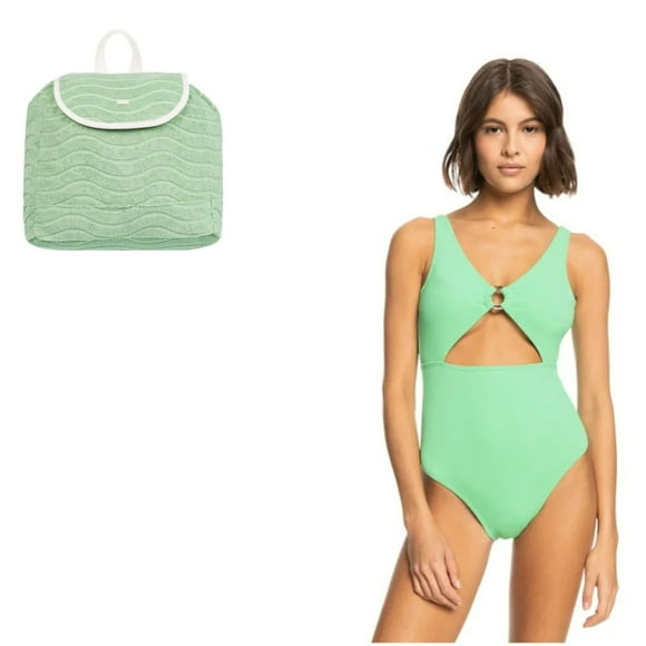 Paquete Traje de Baño Roxy Para Mujer Con Bolsa Verde de Playa