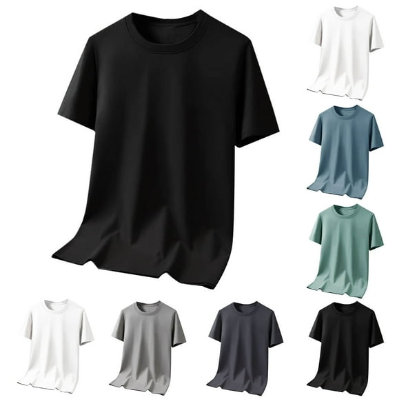 Erwazi Plus Size T-Shirt for Men Casual Crewneck Short Sleeve Tees Solid Color Athletic Workout Shirts, 5XL