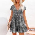 thumbnail image 2 of Women's Beach Tiered Dress V Neck Disty Sun Dresses Women Short Sleeve Stretchy Flared Skater Dress, 2 of 5