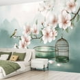 thumbnail image 2 of Peel and Stick Wallpaper White Peach Blossm Flowers Chinese Style Tree Branches Ancient Poems Modern Art Wall Mural Decor Self Adhesive and Removable 69in x 98in, 2 of 8