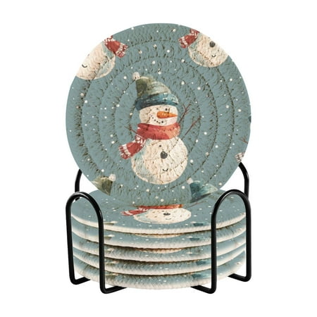 

6 coil coasters 3.94x3.94x0.24 inch water coasters Drink coasters with cup holders Absorbent coasters Heat resistant for bar protection Winter Snowman
