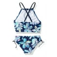 thumbnail image 2 of GYRATEDREAM 7-13Y Child Girls Halter Tankini Side Tie Bikini Bathsuit 2PCS Floral Swimsuit UPF 50+, 2 of 7