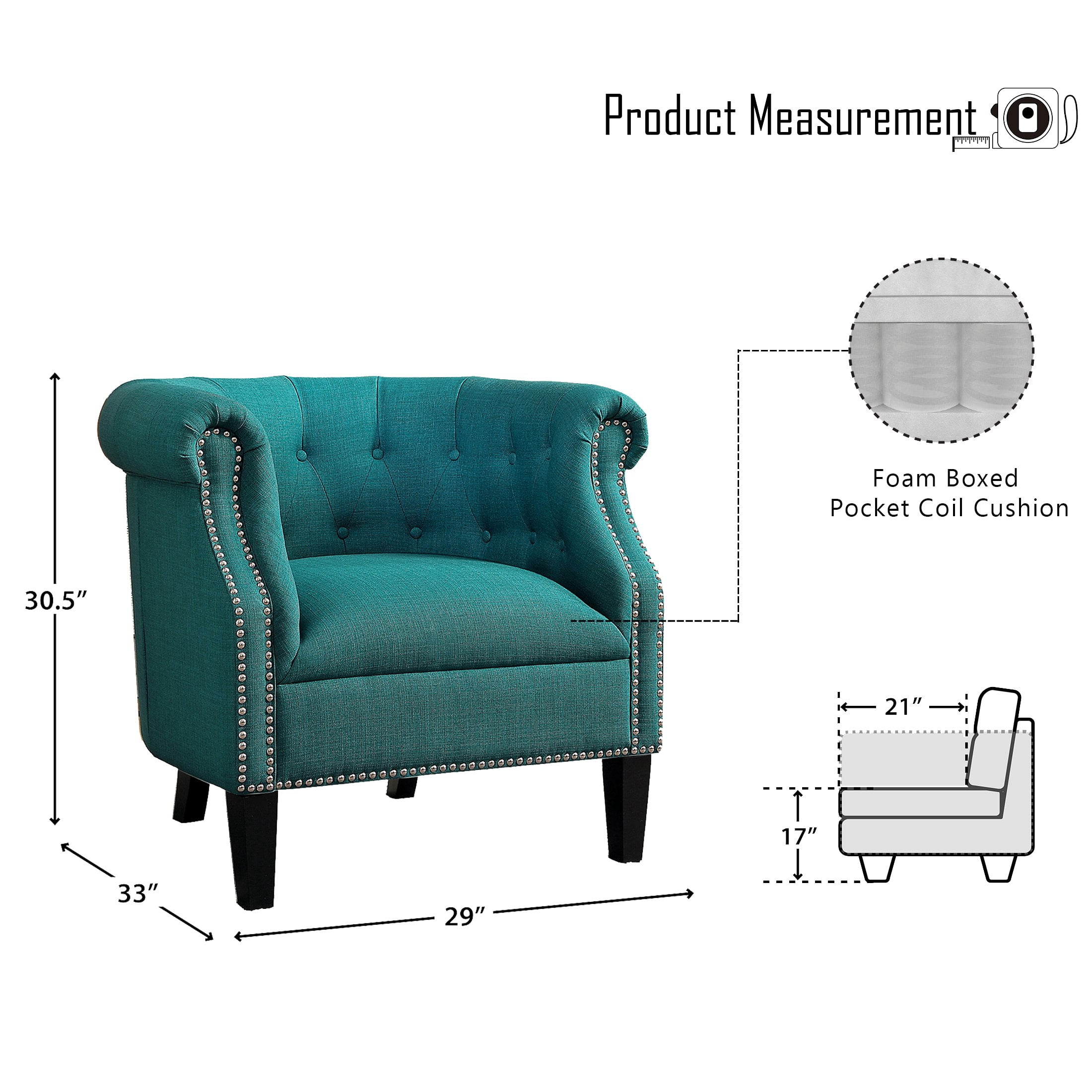 OakvillePark Gresham Fabric Upholstered Accent Chair, Teal