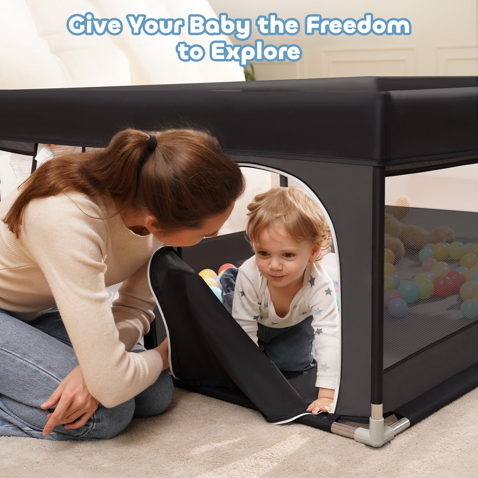 Babyeap Baby Playpen Large Play Yard Fence for Toddlers, 71"x50" Black