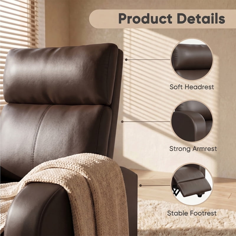Vineego Massage PU Leather Recliner Adjustable Home Theater Seating Chair with Lumbar Support for Living Room,PU Brown