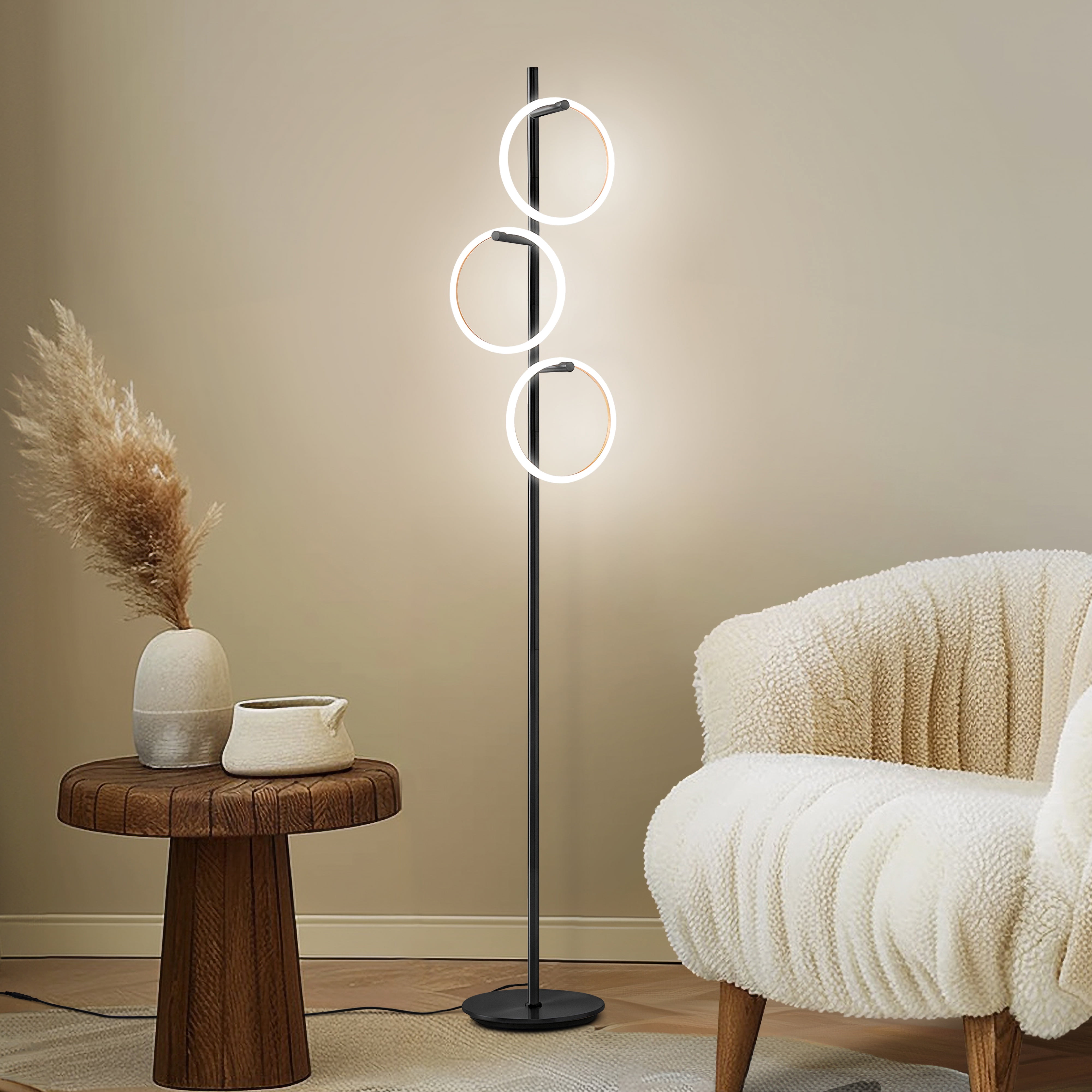 Brightech Saturn 66" Modern LED Floor Lamp - Removable LED Ring Lights with 3-Way Dimming - Classic Black