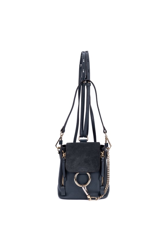 Pre-Owned Chlo Navy Faye Backpack Mini Backpack Smooth Calfskin Leather/Suede Leather