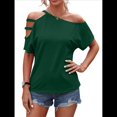 thumbnail image 1 of Camiseta de Mujer con Hombros Descubiertos, Corta, Escote Asimétrico y Aberturas Verde XXL, 1 of 8