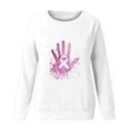 thumbnail image 4 of CLOISE Pink Breast Cancer Sweatshirt Women Breast Cancer Support Sweatshirts Hand Ribbon Oversized Round Neck Long Sleeve Hoodie Cancer Awareness Shirts Loose Pullover Blouses Outfits White L, 4 of 4