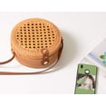 thumbnail image 2 of Bolsa Redonda de Rattan Tejida a Mano con Correas de Cuero para Mujeres, 2 of 5