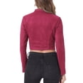 thumbnail image 3 of INSPIRE CHIC Women's Faux Suede Cropped Jacket Double Breasted Stand Collar Zip Up Long Sleeve Coat S Dusty Red, 3 of 4