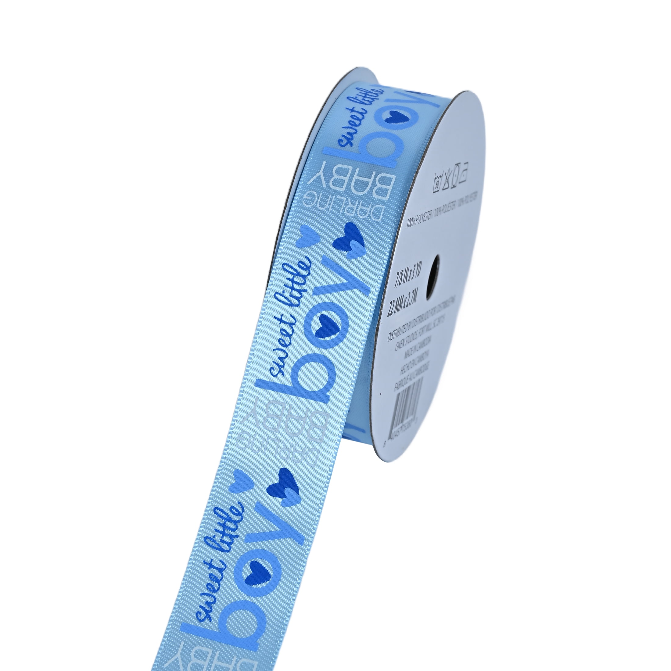 Gwen Studios 7/8" Sweet Little Boy Blue Satin Ribbon, 3 Yards