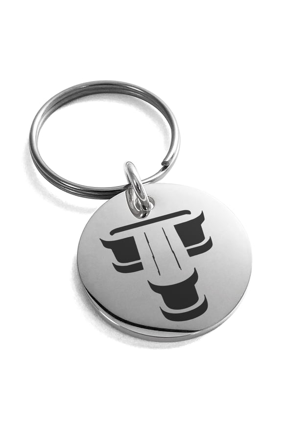 Stainless Steel Letter T Initial 3D Monogram Engraved Small Medallion Circle Charm Keychain Keyring