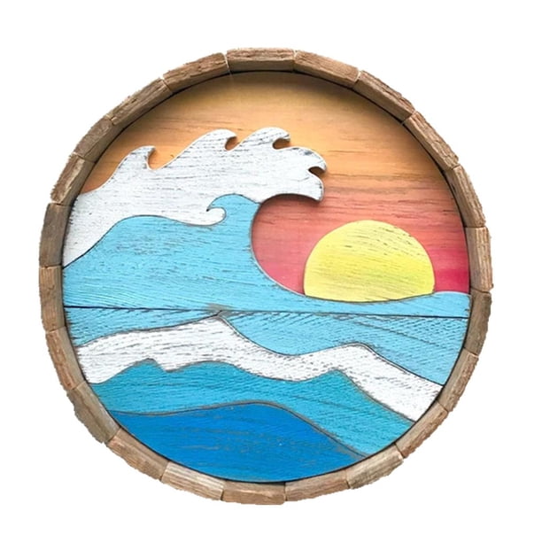 Panel redondo de madera novedoso para colgar en la pared, para pasillo, bar, puerta de entrada, ventana. Sol c