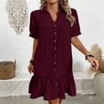 thumbnail image 4 of Bosfbaoi Dresses for Women Collared V Neck Short Sleeve Button Down Ruffle Hem Midi Shirt Dress, 4 of 6