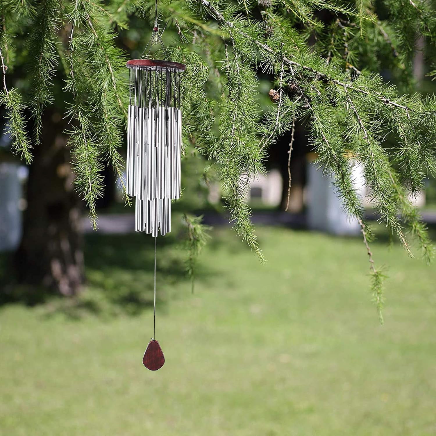 1 set Solid Wood Wind Chimes with Brass Tubes for Home Party Festival Decor Garden yard Decoration with Stainless Steel Swivel Hooks Clips Platinum 66x13.2cm