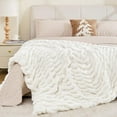 thumbnail image 6 of Ruched Faux Rabbit Fur Blanket, 700 GSM Luxury Dual-Sided Soft Cozy Blanket, Fuzzy Fluffy Plush Throw for Bed, Couch and Sofa - 60"x80", Cream White, 6 of 14