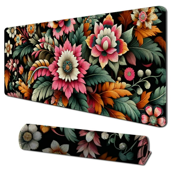 Mouse Pad with Wrist Support, Ergonomic Mouse Pad with Memory Foam Wrist Rest Cushion, Non-Slip Rubber Base Gaming Mice Pad for Home Office Computer Laptop, Flower Black