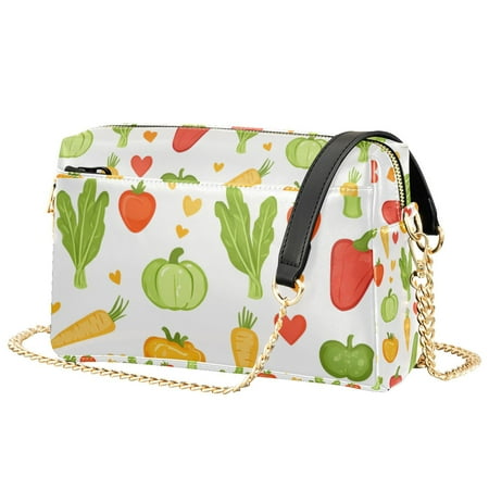 FORMRS Women Crossbody Purse with Chain Strap Vegan Leather Shoulder Handbag, White Vegetables Pattern