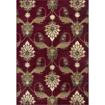 7' Octagon Red Floral Vines Indoor Area Rug