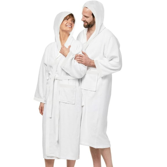 Kaufman Velour & Waffle Robes - Shawl Collar, Hooded, "His & Hers" Embroidered 2 Pack Unisex 100% Cotton Bathrobes for Men & Women, Luxury Hotel Spa Soft Plush & Lightweight