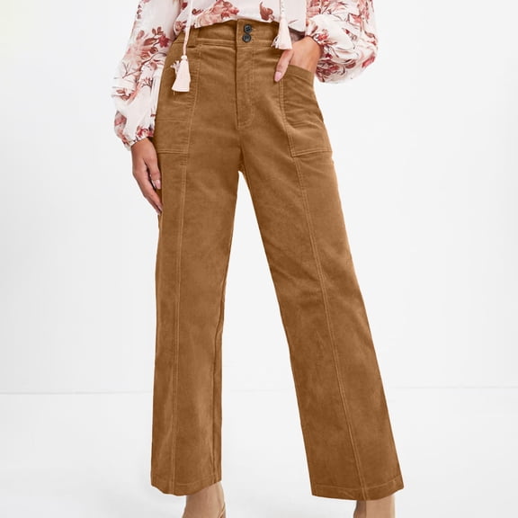 lulshou Women's Pants Womens Casual Winter Straight Leg Elastic Waist Corduroy Pants with Pockets Work Pants