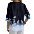 thumbnail image 6 of Boho Floral V Neck T Shirts for Women Cotton Linen 3/4 Sleeve Summer Beach Casual Tops #03Royal Blue XL, 6 of 6
