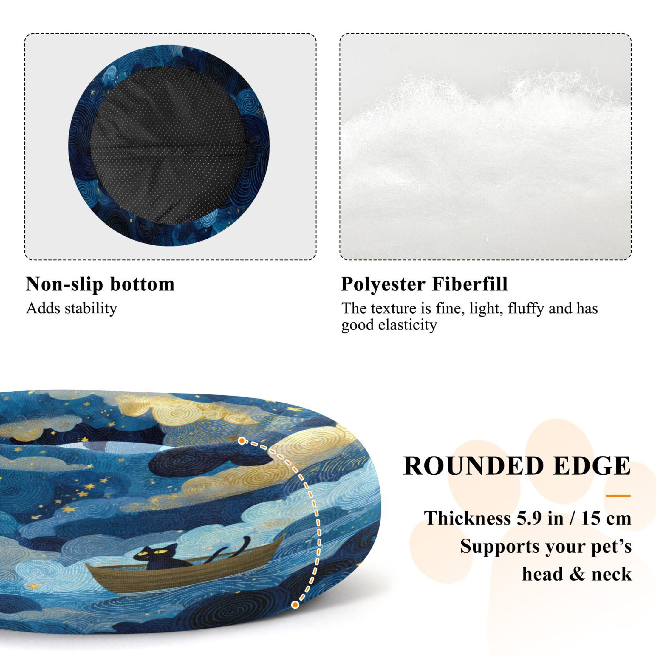 Iauyy Pet Couch Donut Cat Bed for Indoor Cats/Small Dogs Washable & Machine with Non-slip Bottom Calming Cat Furniture, Cat Is Rowing Boat (M)
