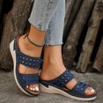 thumbnail image 2 of Bmisegm Women's Summer Slope Heel Solid Color Open Toe Embroidery Thick Bottom Slippers Sandals Sandals Women Summer Blue 6.5, 2 of 5