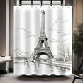 thumbnail image 6 of Eiffel Tower Shower Curtain Paris Shower Curtains for Bathroom Retro Hand-Painted Sketch Style France Scenery Decor Set with 12 Hooks 72x72 inches (B), 6 of 6