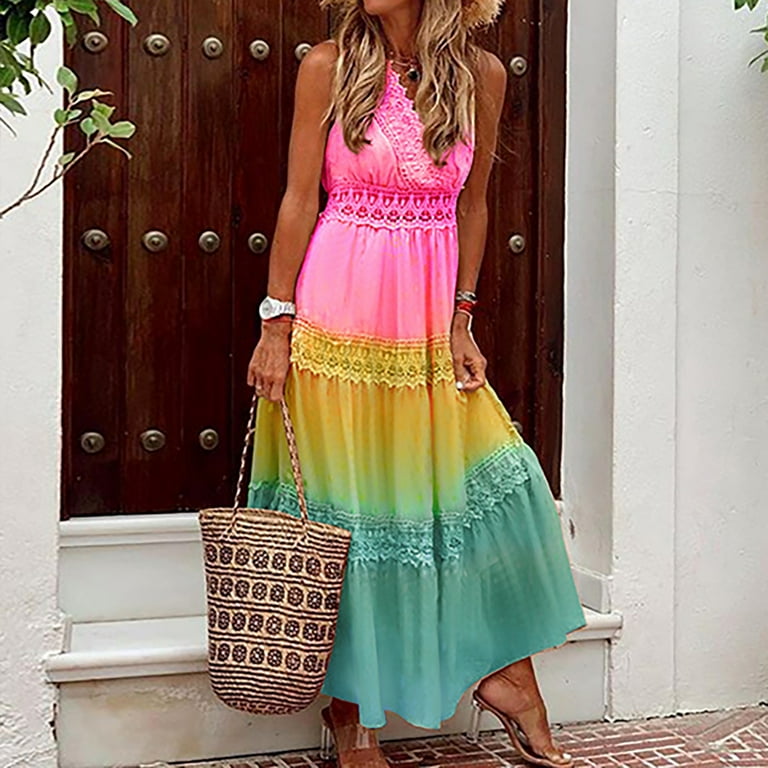 fitted lace wedding dress Riviera Maya Rainbow Maxi Dress
