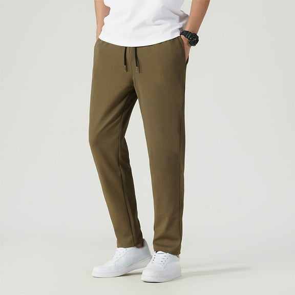 ZHUGeLI Men's Casual Pants Regular Fit Elastic Waist Drawstring Twill Pants Straight Leg Chino Pants
