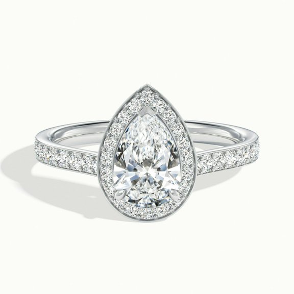 Ammo Jewel 2.2 Ct Pear Cut Halo Engagement Ring - Lab-Created Diamond - 14K White Gold Plated Prong Setting - Women’s Wedding or Promise Ring - Stunning Bridal Jewelry Gift for Anniversary