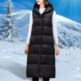 thumbnail image 2 of Gibobby Chamarra acolchada para mujer, Chaleco largo de invierno para mujer, con capucha y cierre completa, chamarra de plumón largo, acolchado, ligero, chaleco largo(Negro,XG), 2 of 5
