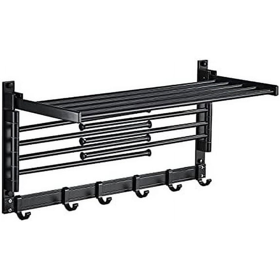 Fetcoi, Towel Rack Wall Mounted Aluminum Laundry Clothes Drying Rack(Black)