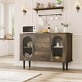 thumbnail image 3 of 47.2" Sideboard Buffet Cabinet with 2 Fluted Glass Doors & 3 Drawers, Modern Farmhouse Accent Coffee Bar with Adjustable Shelves for Kitchen, Living Room, Hallway, Walnut, 3 of 9