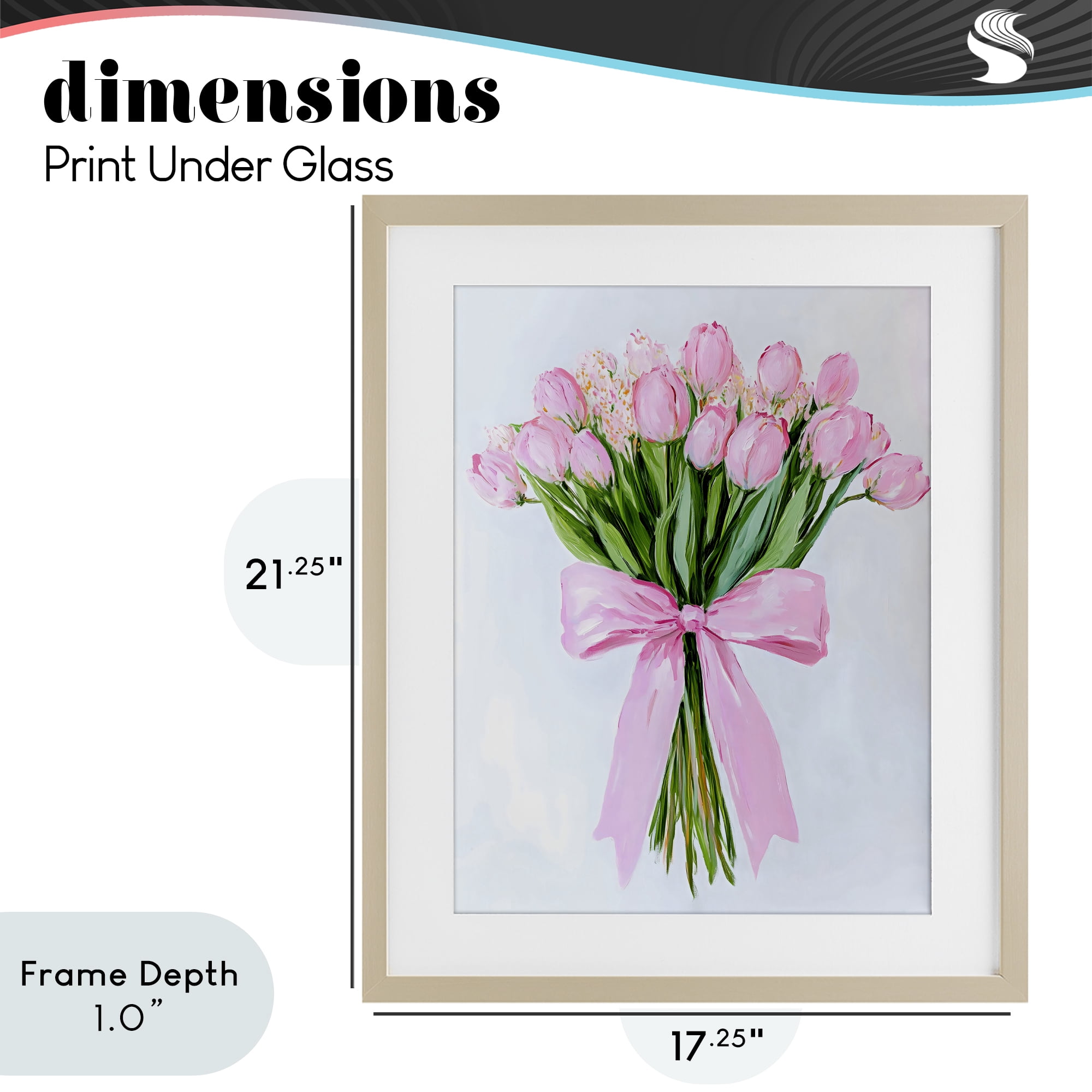 Stupell Industries Soft Pink Tulips with Ribbon Birch Framed Print Under Glass, design by The Prints Vibe