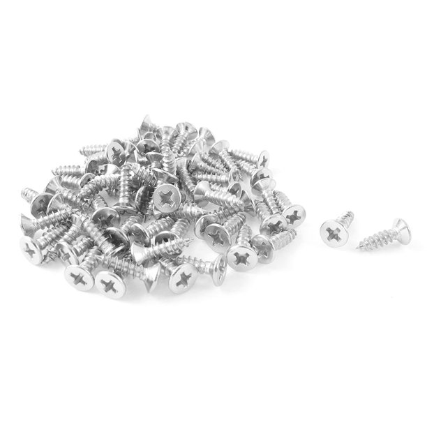 Tornillos de metal plano Phillips autoperforantes de tono plateado 4mmx10mm 60 piezas
