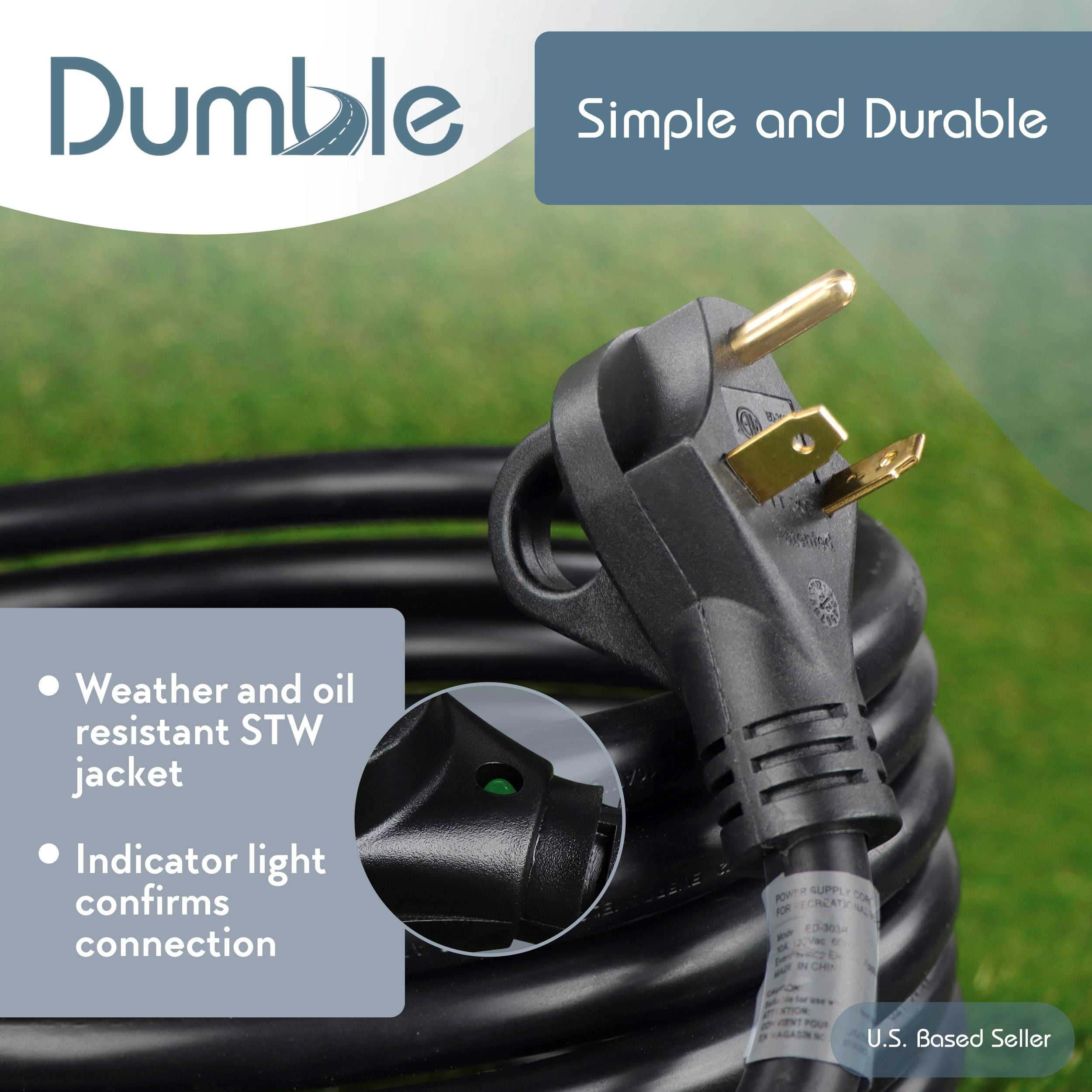 Dumble  30 AMP RV Power Cord w/ Indicator Light 25' Foot Camper Extension  Cable 