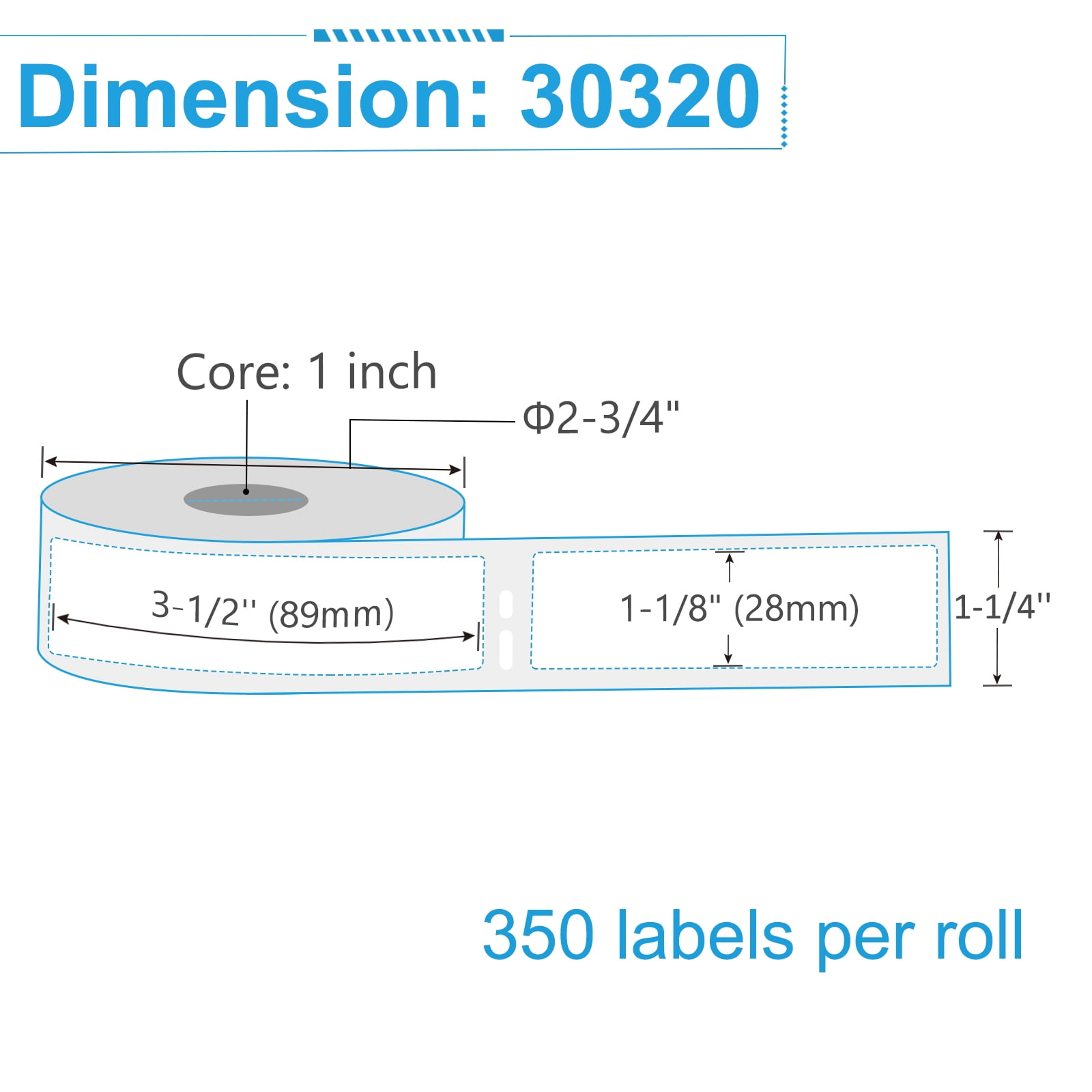 NineLeaf 5 Rolls Compatible for DYMO 30320 1-1/8 in x 3-1/2 in Shipping Address Barcode Mailing Direct Thermal Labels, 260 Labels Per Roll