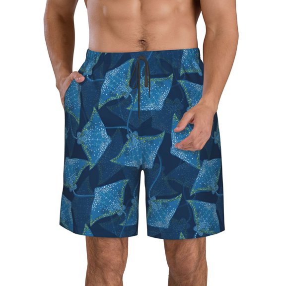Vsdgher Stingray Men's Beach Shorts, Surfing shorts, Swim trunks, Quick Dry Swim Trunks for Surfing Beach Fun -Small