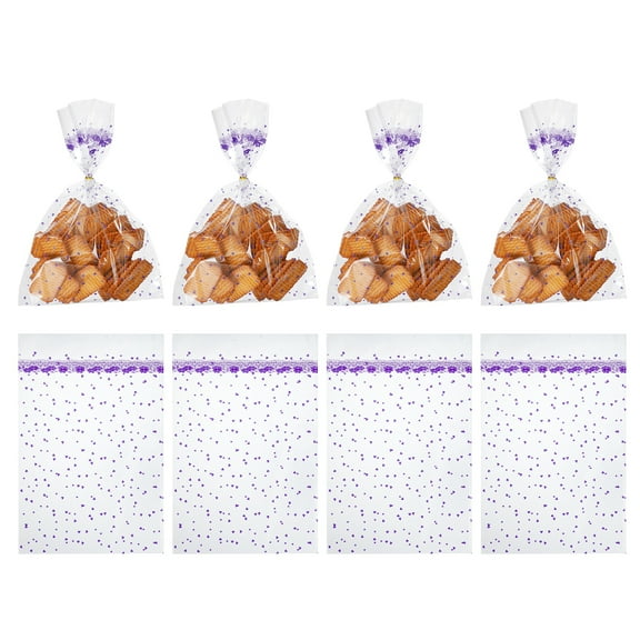 Uxcell 100 Count Clear Treat Bags, Valentines Cookie Bags Purple 11.8" x 7.9"