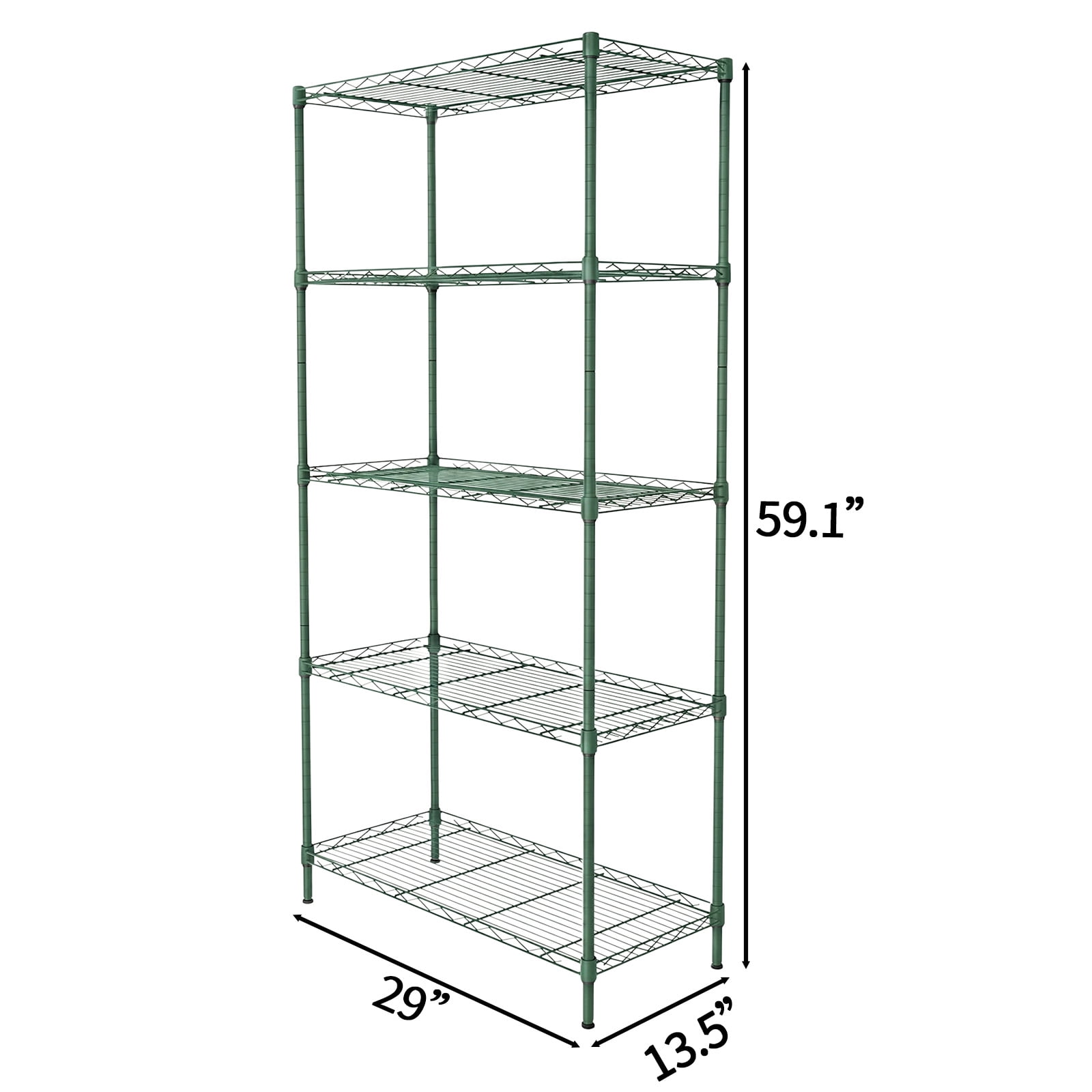 5-Layer Adjustable Display Rack Iron Household Shelf with Adjustable Feet 29.13 x 13.39 x 59.06 in Forest Green